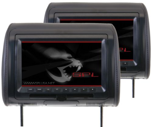 SPL SHD-92CCP 9 LCD/DVD Universal Headrest Replacements with SD/USB and Interchangeable Color Skins Pair